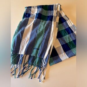 Lacoste scarf, checkered blue/white/gray/green, 76”x26”‎